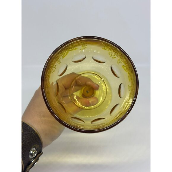 VTG Bartlett Collins Goblet Amber Thumbprint Grapes Etched Single Glass Yellow - Picture 4 of 8